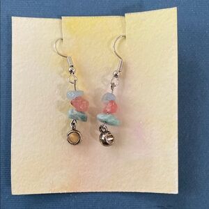 Pink and Blue Dangle Earrings with Silver Charms